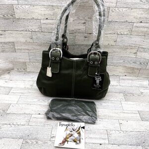 Brand New Tignanello Forest Green Genuine Leather Shoulder Bag & Wallet